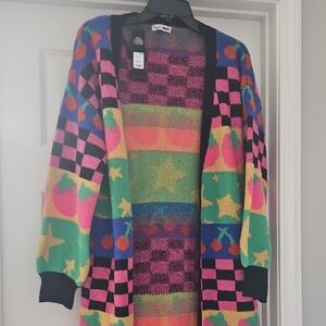 Fashion Nova Multicolor Graphic Open-Front Cardigan - Pink, Green, Blue, Yellow